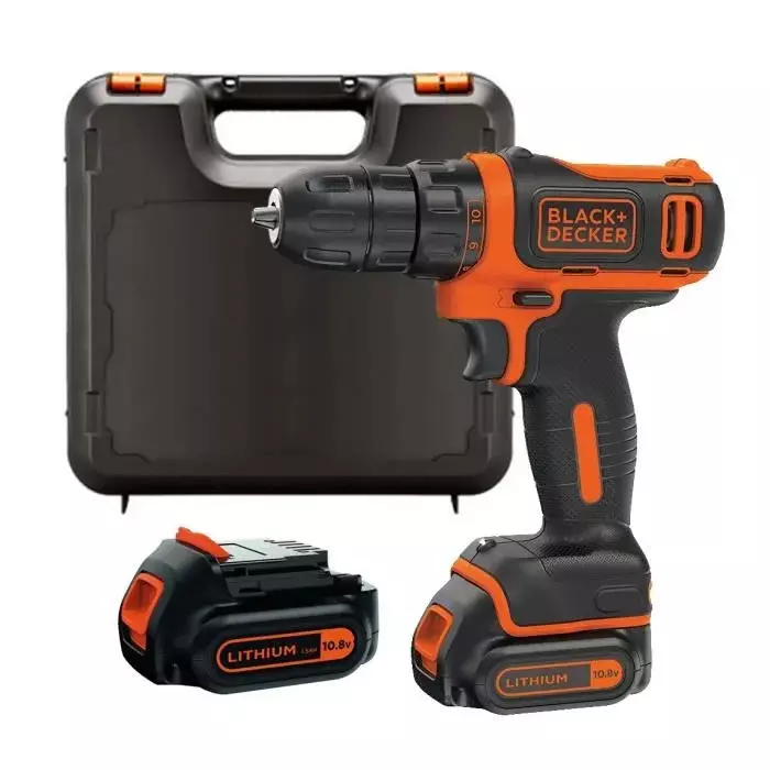 Perceuse-visseuse sans fil 10.8V ultra compacte - BLACH+DECKER - avec 2 batteries 18V 1.5Ah - Coffret - BDCDD12K1B-QW Perceuse-visseuse sans fil 10.8V ultra compacte - BLACH+DECKER - avec 2 batteries 18V 1.5Ah - Coffret - BDCDD12K1B-QW