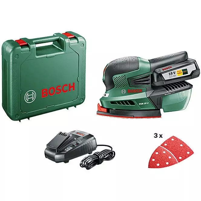 Ponceuse à batterie BOSCH PSM 18 LI - 1 Batterie 18V 2.5 Ah, chargeur, coffret - 06033A1303 Ponceuse à batterie BOSCH PSM 18 LI - 1 Batterie 18V 2.5 Ah, chargeur, coffret - 06033A1303
