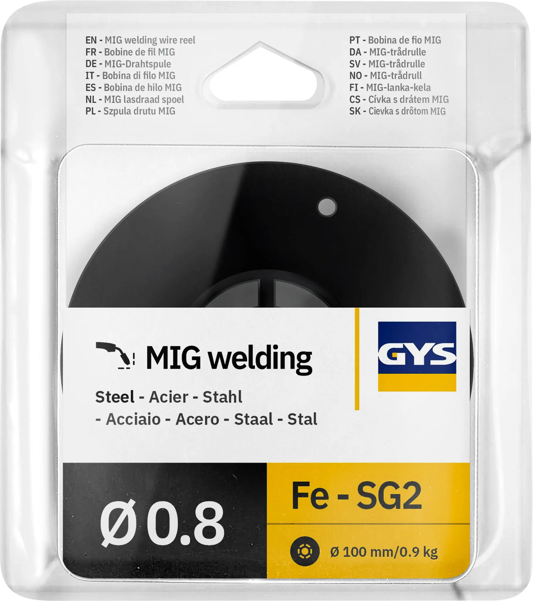 Fil plein acier G3Si1 / ER70S-6 Ø 0,8 mm - Bobine S100 / 0,9 kg - GYS - 086609