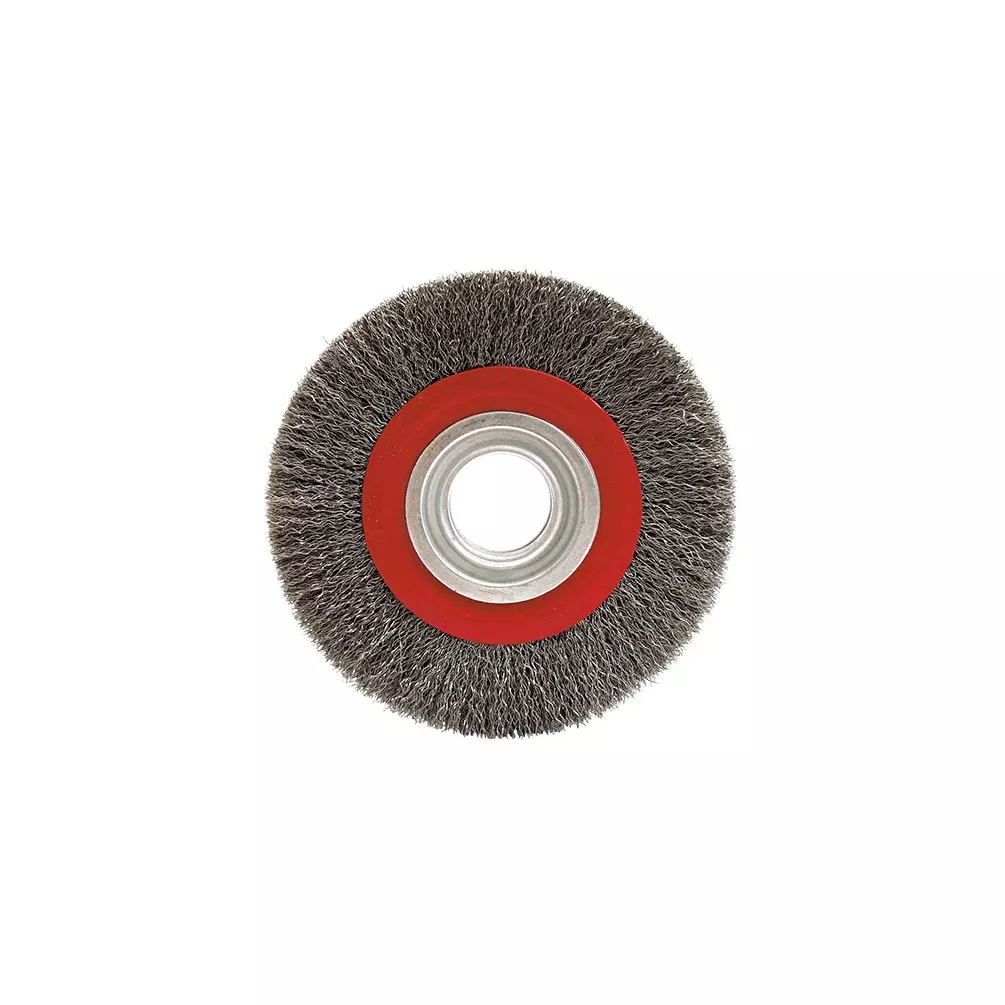 Brosse circulaire fil acier ondulé pour touret 0.30 mm D. 125 mm Al. 16 mm Ep. 20 mm pour métal - Décapage dur - LEMAN - 410.125 Brosse circulaire fil acier ondulé pour touret 0.30 mm D. 125 mm Al. 16 mm Ep. 20 mm pour métal - Décapage dur - LEMAN - 410.125