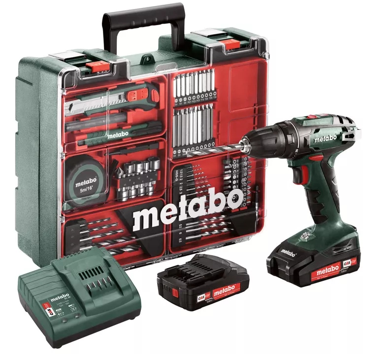 Perceuse visseuse METABO BS 18 Set + 2 batteries 18V 2.0Ah, chargeur + Coffret Atelier mobile - 602207880
