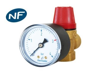 Soupape de sûreté chauffage 1/2 ZM NF 3 Bar + manomètre U313 THERMADOR - S15ZM Soupape de sûreté chauffage 1/2 ZM NF 3 Bar + manomètre U313 THERMADOR - S15ZM