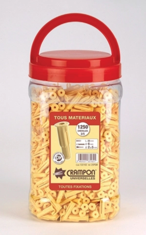 Pot 1250 chevilles crampon 2/5 beige VINMER - Ø percage 6 mm - 133162 Pot 1250 chevilles crampon 2/5 beige VINMER - Ø percage 6 mm - 133162
