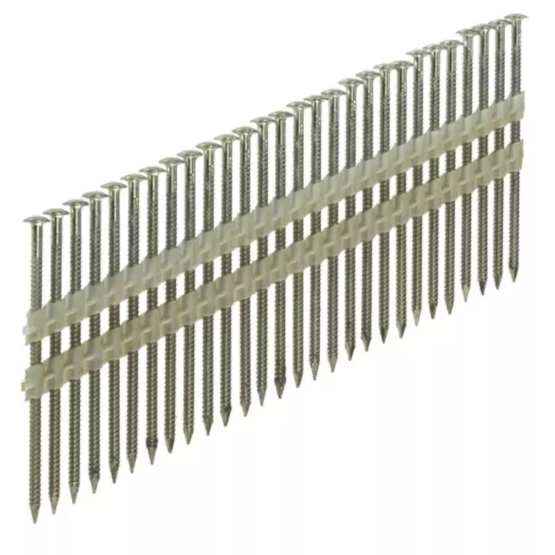 Pointes en bande 34° 3.1x63 Annelées Inox Tête bombée - Sans gaz - Boite de 2200 clous - ARCA - SPB343163AITP Pointes en bande 34° 3.1x63 Annelées Inox Tête bombée - Sans gaz - Boite de 2200 clous - ARCA - SPB343163AITP