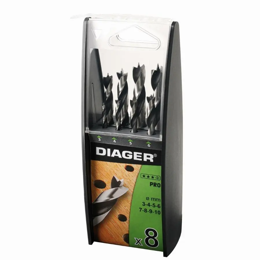 Coffret 8 forets bois DIAGER 3 pointes - 917B