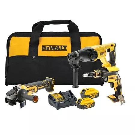 Kit 3 outils XR 18V 5Ah brushless DEWALT Tournevis DCF620 + Marteau perforateur DCH133 + Meuleuse d'angle DCG405 - DCK304P2-QW