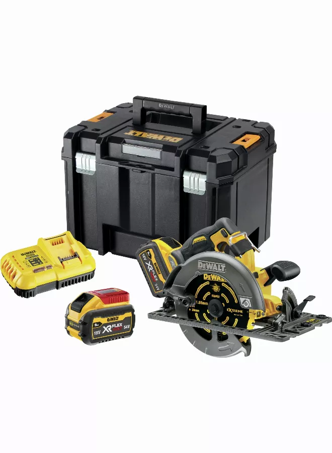 Scie circulaire 2.0 XR FLEXVOLT 54V 3Ah Li-Ion Brushless compatible rail de guidage DEWALT - 190mm - 2 batteries - coffret TSTAK - DCS579X2-QW Scie circulaire 2.0 XR FLEXVOLT 54V 3Ah Li-Ion Brushless compatible rail de guidage DEWALT - 190mm - 2 batteries - coffret TSTAK - DCS579X2-QW