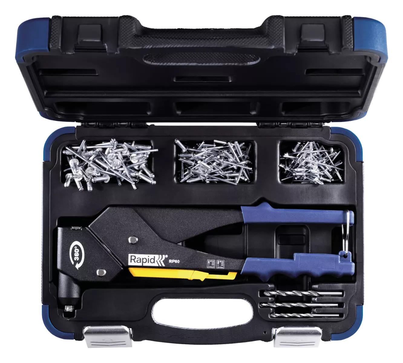 Pince à riveter à tête pivotante 360° RP60 Multi - Coffret + 3x50 Rivets + 3 Forets - RAPID-ISABERG - 5001128