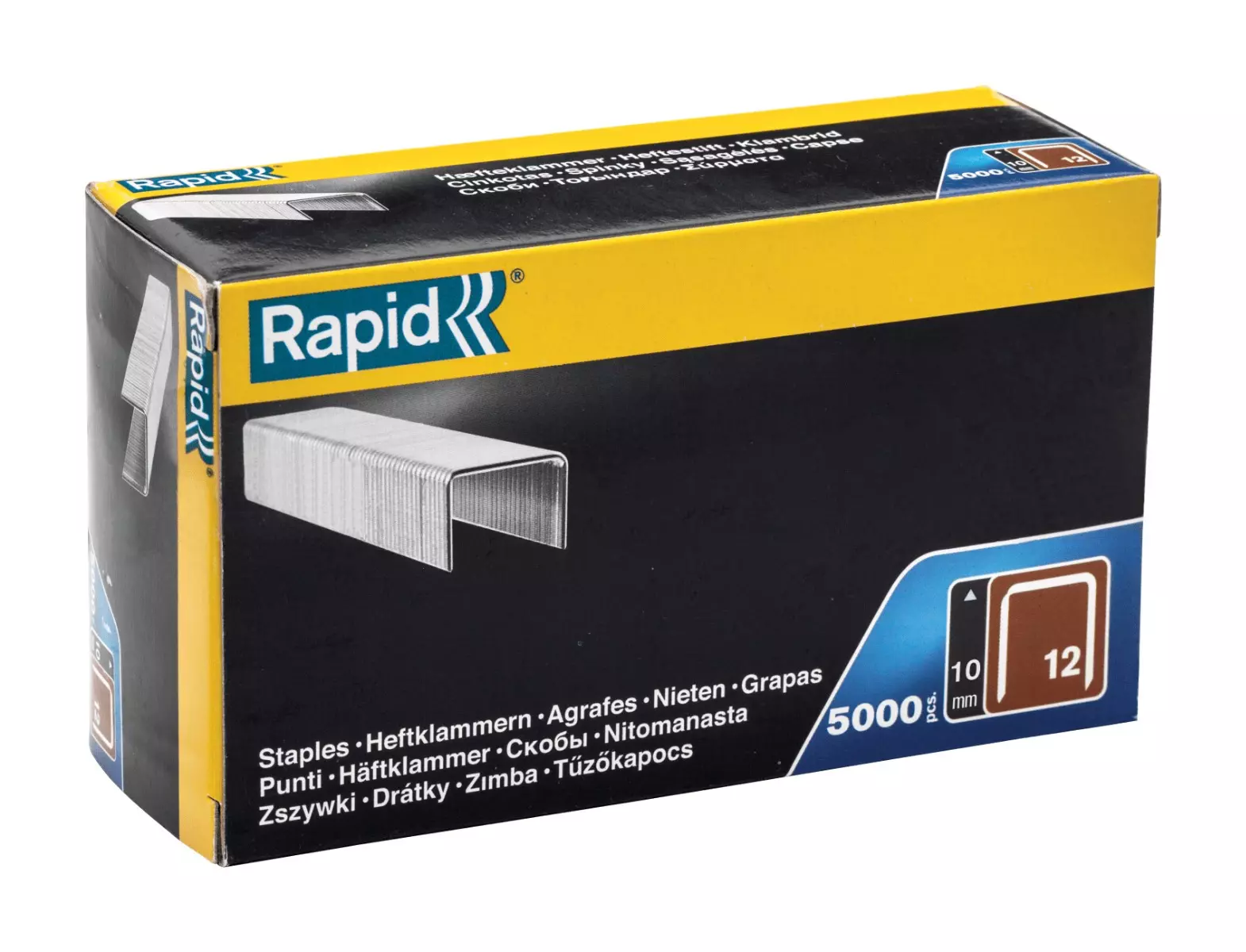 Agrafes en fil plat galvanisés n° 12/10 mm - 5000 pièces - Boite en carton - RAPID-ISABERG - 40100519