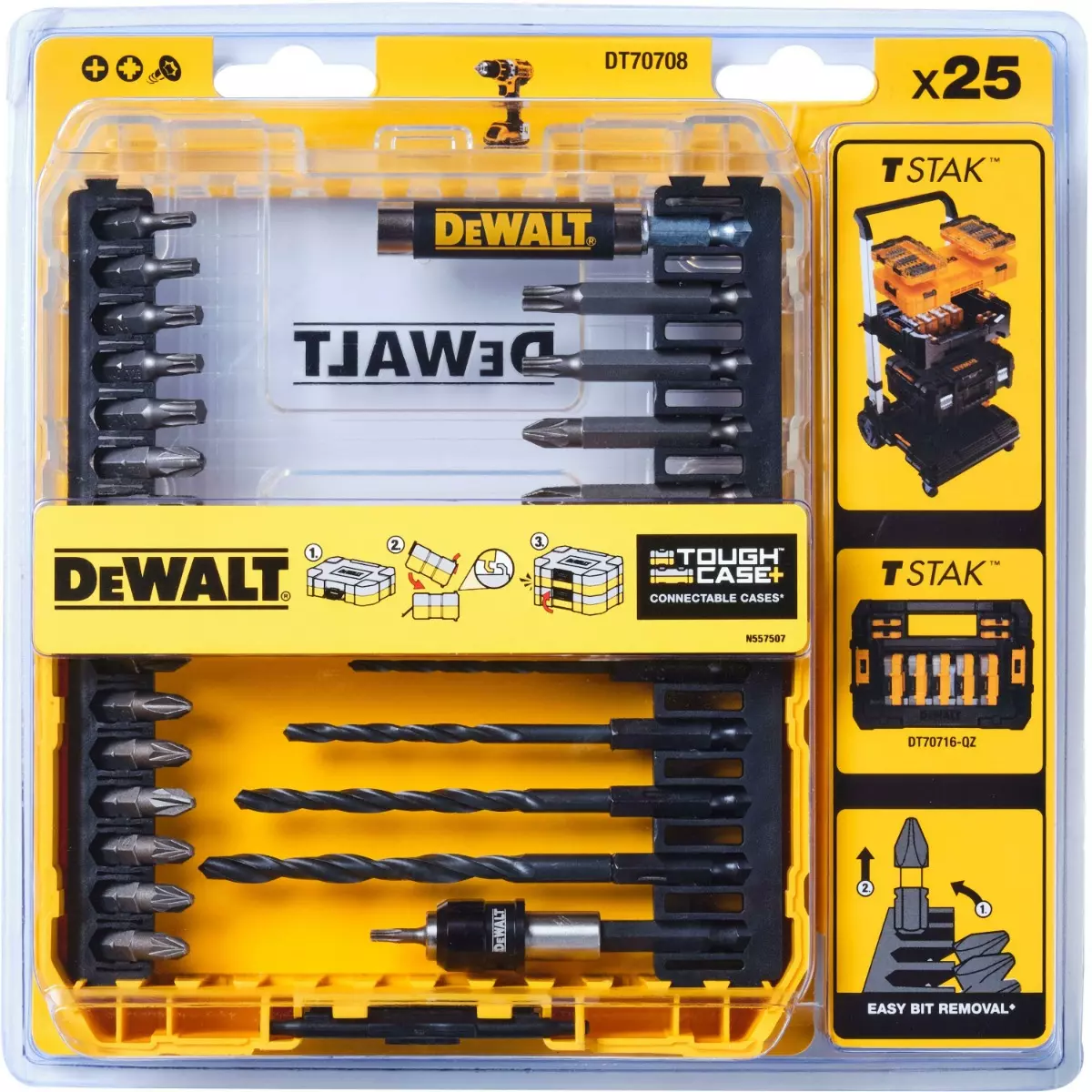 Petit coffret Toughcase contenant jeu de forets et d'embouts de vissage - 25 pièces - DEWALT - DT70708-QZ Petit coffret Toughcase contenant jeu de forets et d'embouts de vissage - 25 pièces - DEWALT - DT70708-QZ