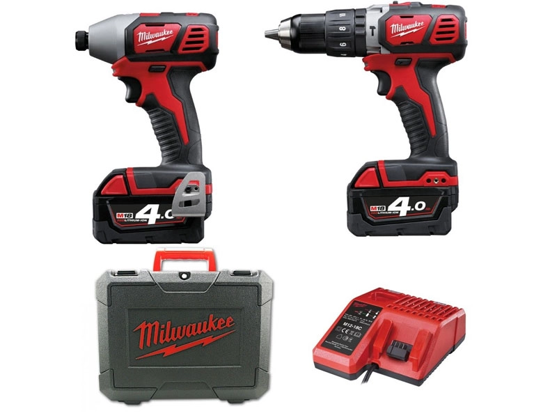 Lot 2 machines MILWAUKEE M18BPP2C-402C 18V 4.0Ah - Perceuse à percussion + Visseuse à chocs - 4933443552