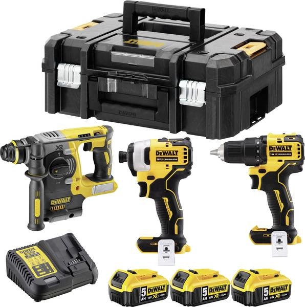Kit 3 Outils XR 18V 5Ah Li-Ion brushless - spécial perçage - DEWALT - avec 3 batteries 18V 5.0Ah, chargeur - coffret - DCK377P3T Kit 3 Outils XR 18V 5Ah Li-Ion brushless - spécial perçage - DEWALT - avec 3 batteries 18V 5.0Ah, chargeur - coffret - DCK377P3T