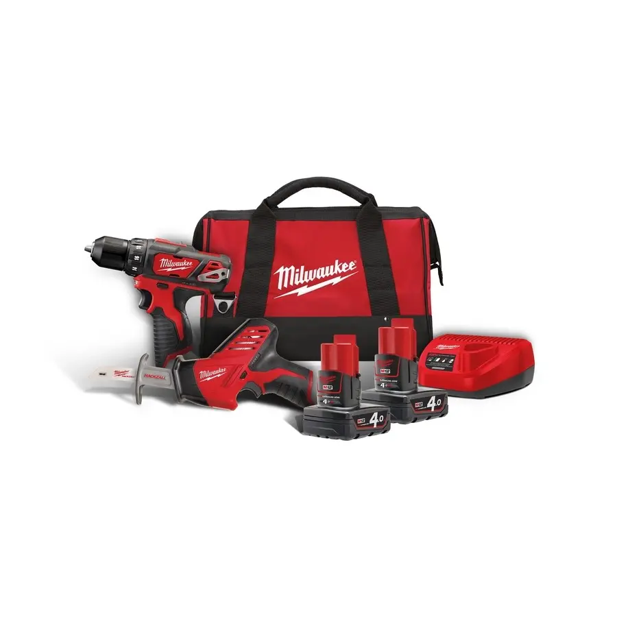 Lot 12V - perceuse visseuse M12BDD-0 + scie sbare C12HZ-0 MILWAUKEE - 2 batteries 4.0Ah + chargeur C12 + Sac de transport - 4933441230