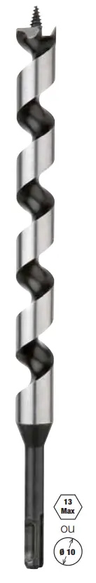 Mèche spirale unique SDS+/ 6 pans DIAGER - Ø10 L.235mm - 912D10