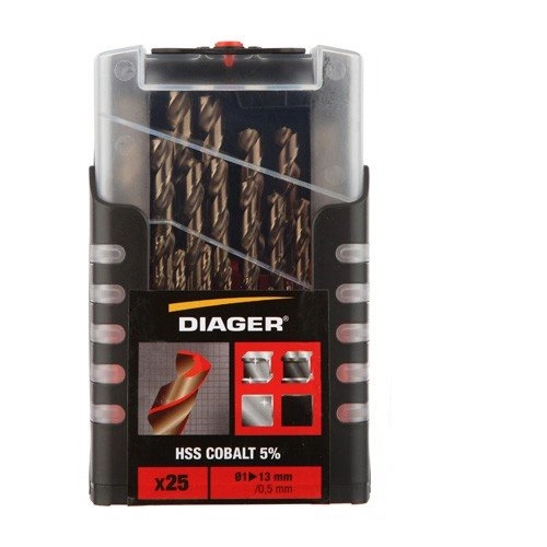 Coffret de forets HSS DIAGER - cobalt 5% - 25 pièces - Ø 1 à 13 mm - 707D Coffret de forets HSS DIAGER - cobalt 5% - 25 pièces - Ø 1 à 13 mm - 707D