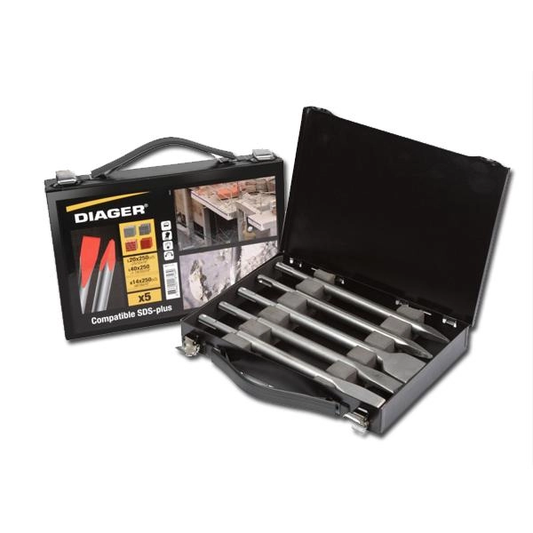 Coffret pic et burin SDS Plus DIAGER - 5 pièces - 111C Coffret pic et burin SDS Plus DIAGER - 5 pièces - 111C