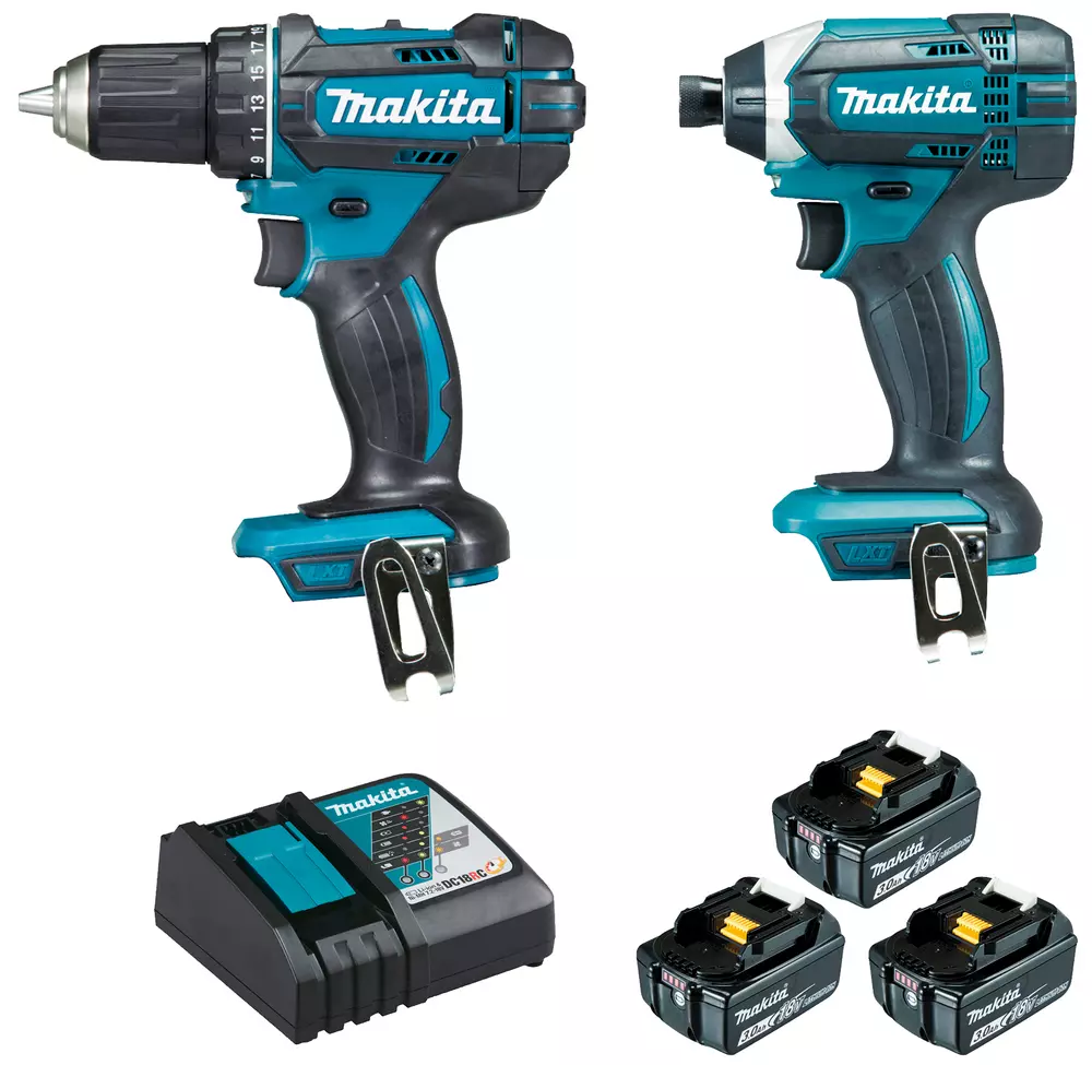 Ensemble de 2 machines 18V Perceuse visseuse DDF482 + Visseuse à chocs DTD152 - MAKITA - avec 3 batteries 18V 3.0A - chargeur rapide - 2 MakPac - DLX2127J1