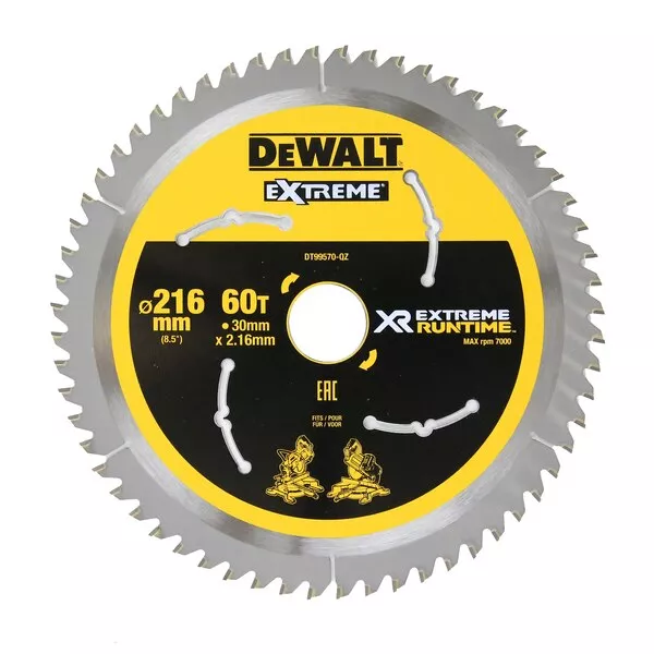 Lame scie à onglets 216x30 mm 60 Dents XR Extrême runtime DEWALT - DT99570