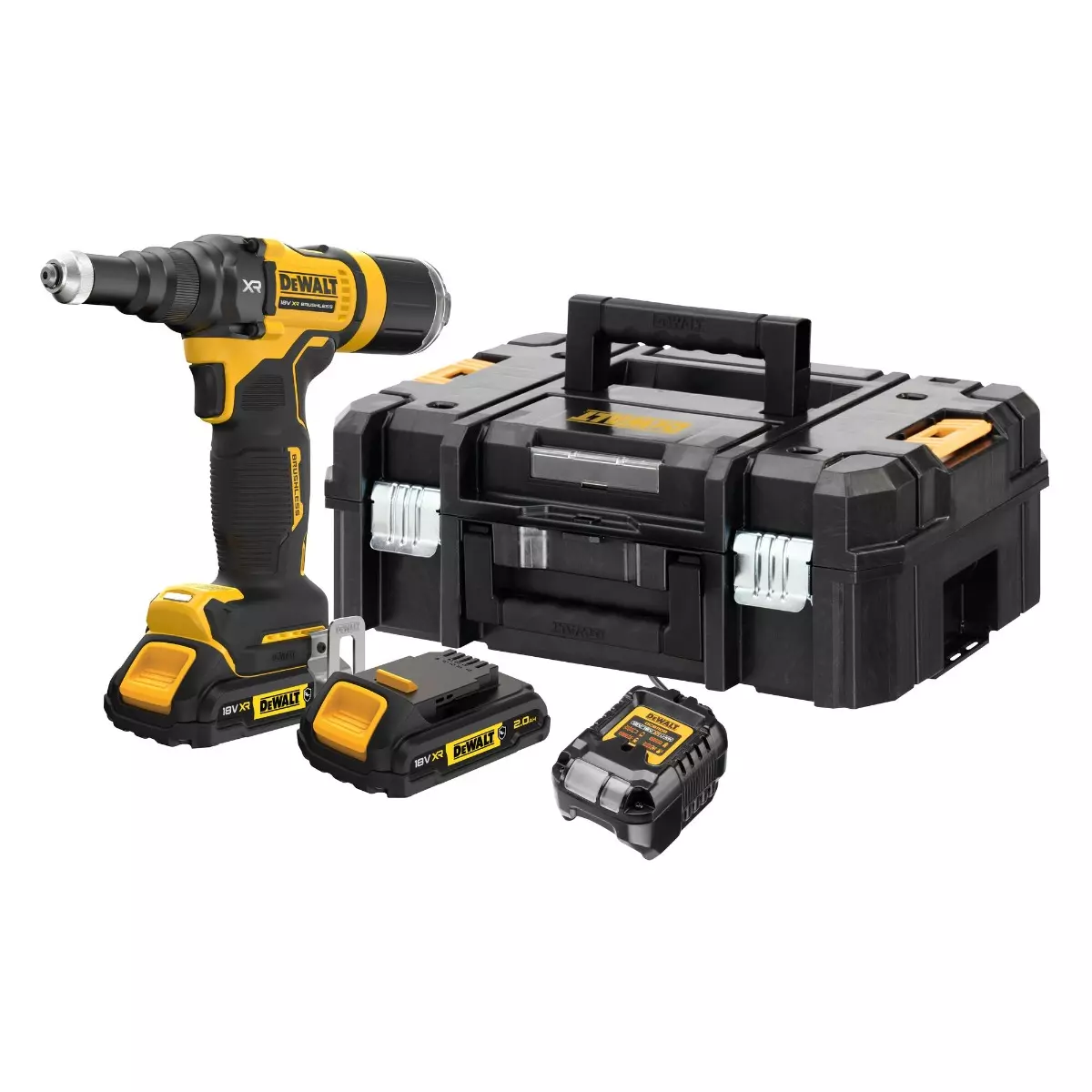 Riveteuse DEWALT XR 18V 2Ah Brushless 4,8 mm - 2 batteries renforcées, coffret TSTAK - DCF403D2GT-QW