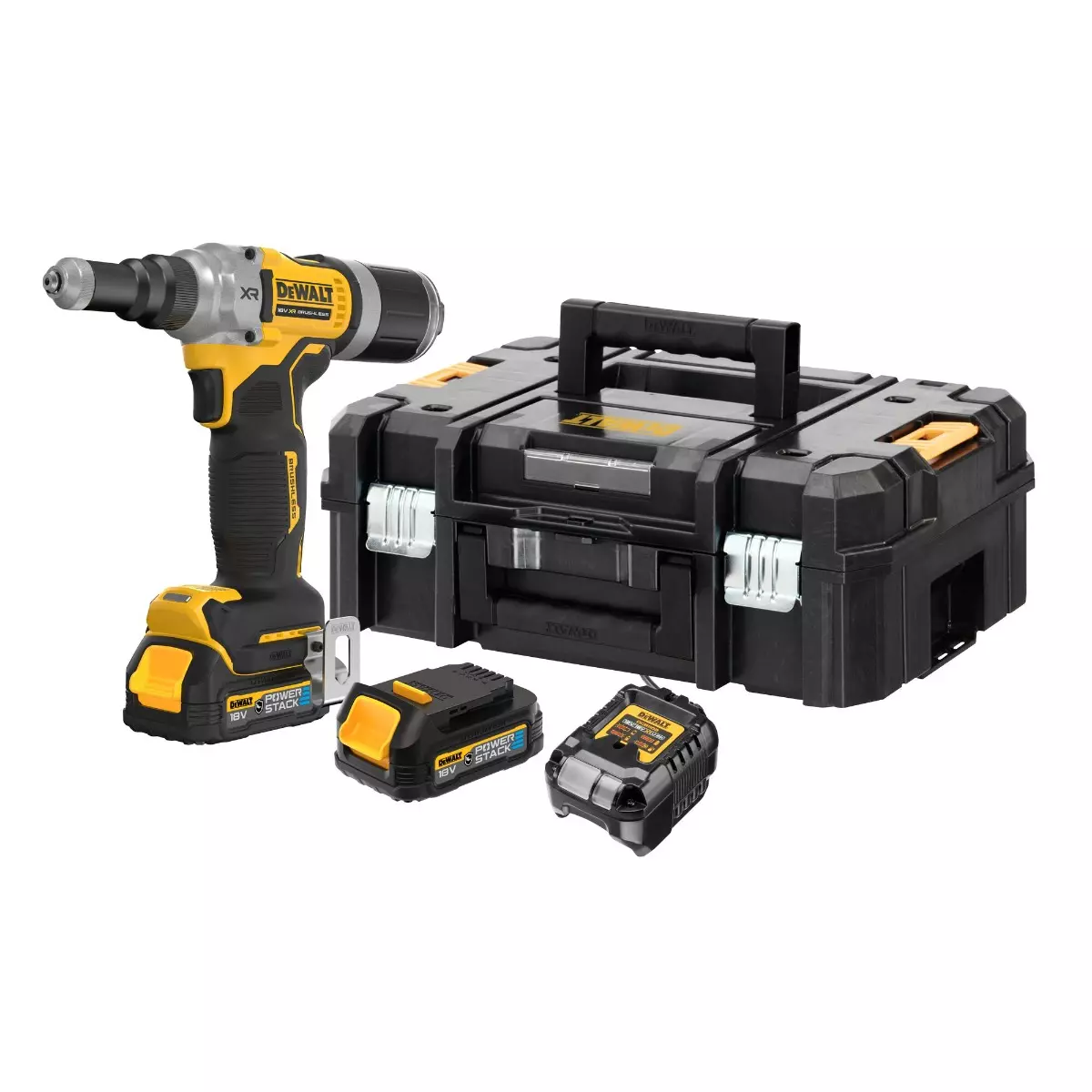 Riveteuse DEWALT  XR 18V 2x1,7Ah Li-Ion 6,4 mm POWERSTACK - Moteur Brushless - DCF414E2GT-QW 