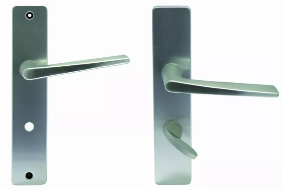 Ensemble de porte Riviera BEZAULT Entraxe 195 mm Argent - Bec de cane condamnation - 0118282 Ensemble de porte Riviera BEZAULT Entraxe 195 mm Argent - Bec de cane condamnation - 0118282