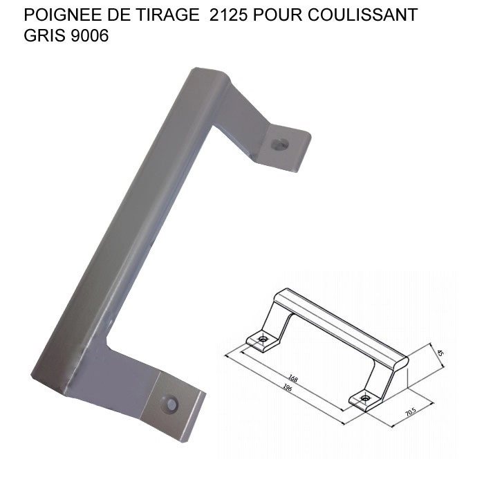 Poignée de tirage ALMA pour coulissant - Ral 9006 Gris - 2125-9006 Poignée de tirage ALMA pour coulissant - Ral 9006 Gris - 2125-9006
