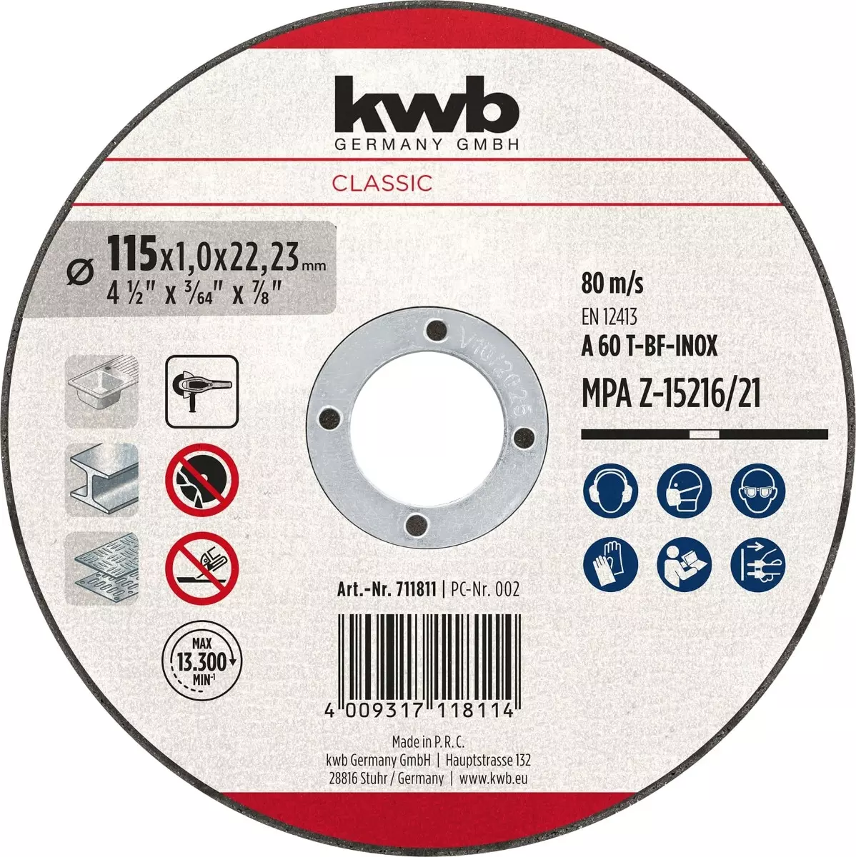 Disque à tronçonner KWB - Ø 115 x 22.23 x 1mm - EINHELL - 711811 Disque à tronçonner KWB - Ø 115 x 22.23 x 1mm - EINHELL - 711811