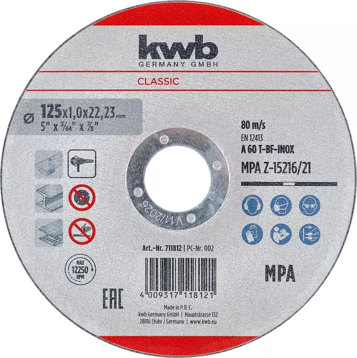 Disque à tronçonner KWB - Ø 125 x 22.23 x 1mm - EINHELL - 711812 Disque à tronçonner KWB - Ø 125 x 22.23 x 1mm - EINHELL - 711812