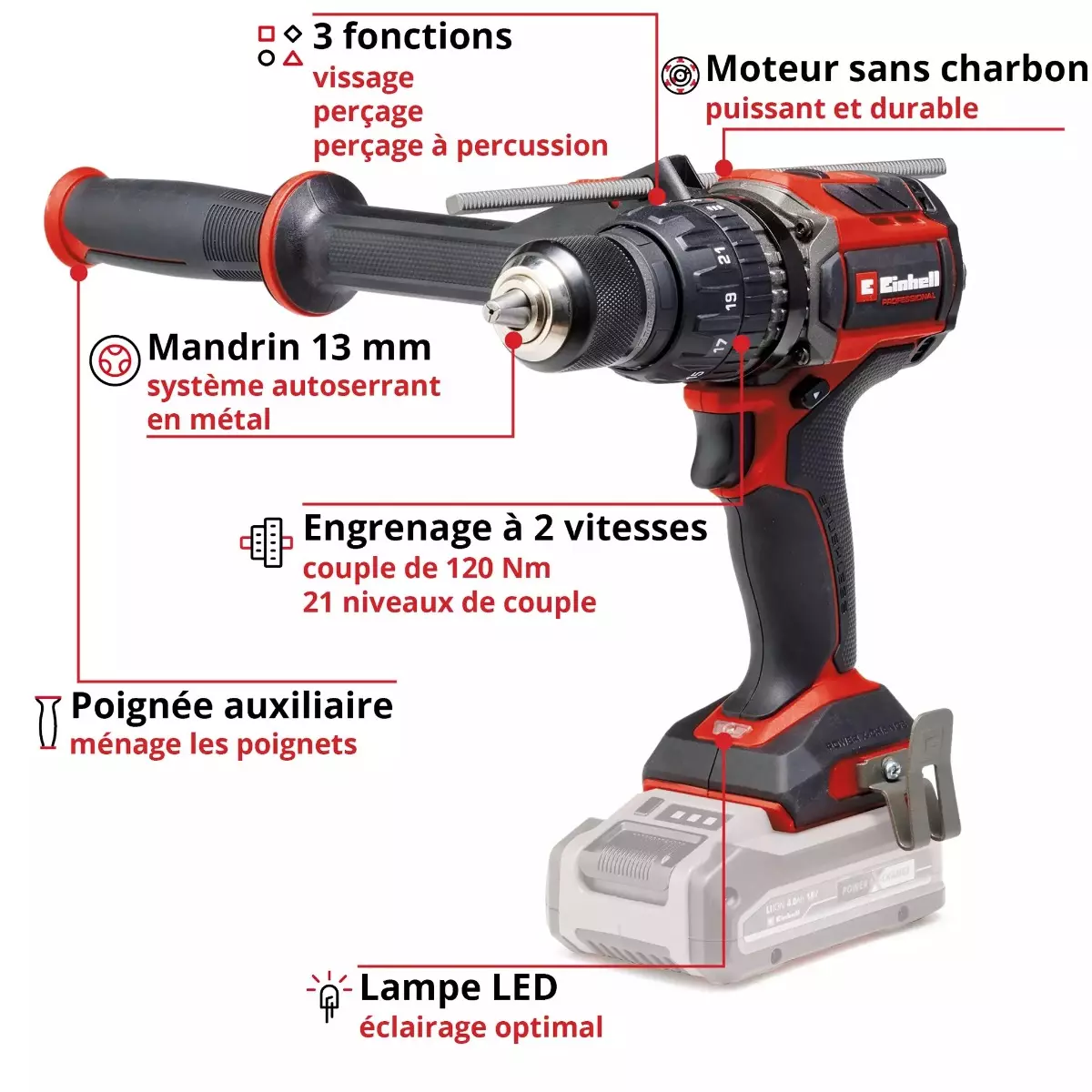 Einhell Professional TP-CD 18 Li-i BL Solo - Perceuse Visseuse à Percussion Sans Fil Brushless 18V, Couple 60 Nm (sans Batterie Ni Chargeur)