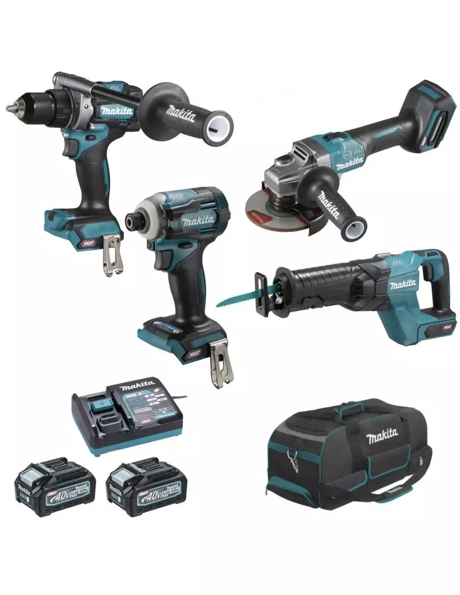 Ensemble de 4 machines 40 V max XGT (DF001G + GA005G + TD001G + JR001G) - MAKITA - avec 2 batteries 40V 4.0Ah - chargeur - sac - DK0126G401 Ensemble de 4 machines 40 V max XGT (DF001G + GA005G + TD001G + JR001G) - MAKITA - avec 2 batteries 40V 4.0Ah - chargeur - sac - DK0126G401