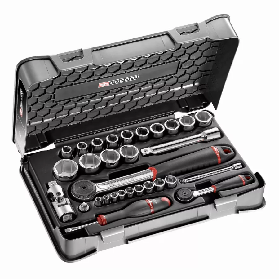 Coffret mixte cliquet + douilles 1/4 " et 1/2" 6 pans métriques FACOM - RS.161-1PB