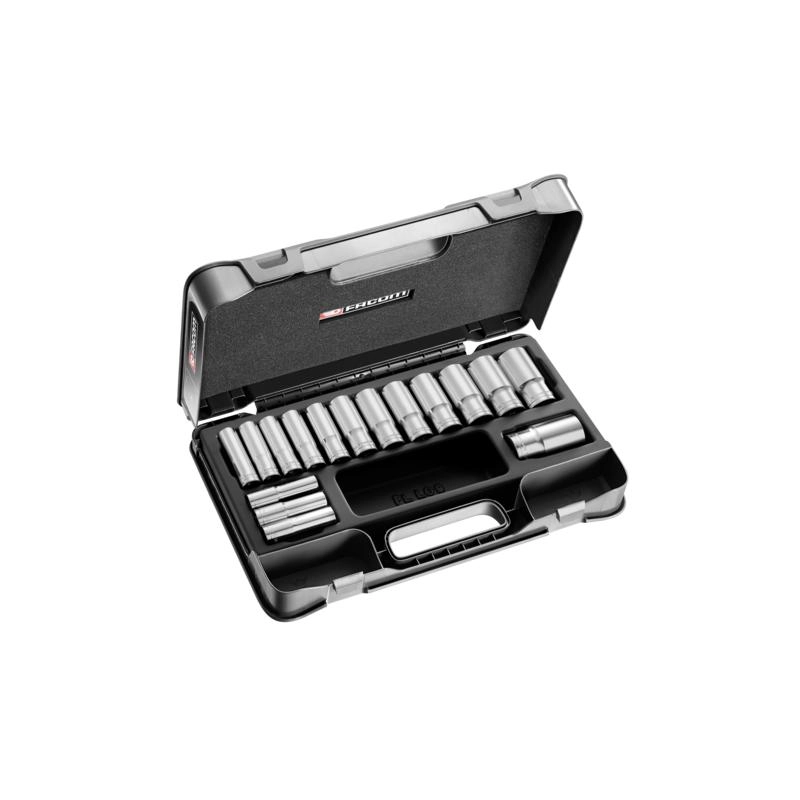 Coffret douilles 1/2" longues 12 pans métriques FACOM - 16 pièces - S.404AE Coffret douilles 1/2" longues 12 pans métriques FACOM - 16 pièces - S.404AE