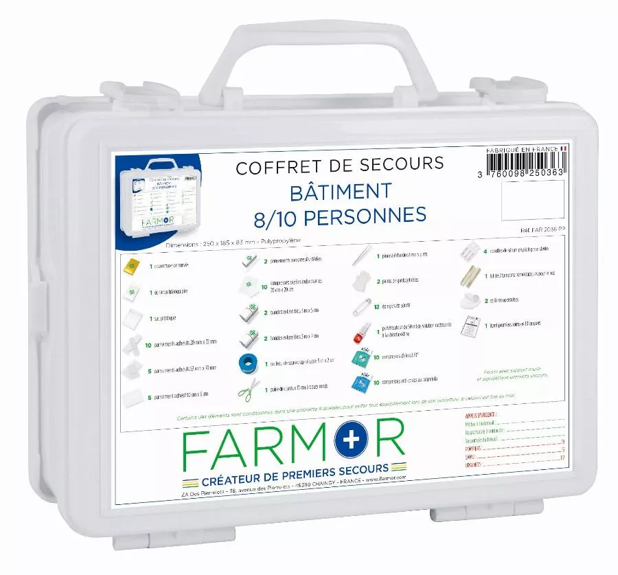 Coffret de secours FARMOR Bâtiment - 8/10 personnes - FAR2036PP Coffret de secours FARMOR Bâtiment - 8/10 personnes - FAR2036PP