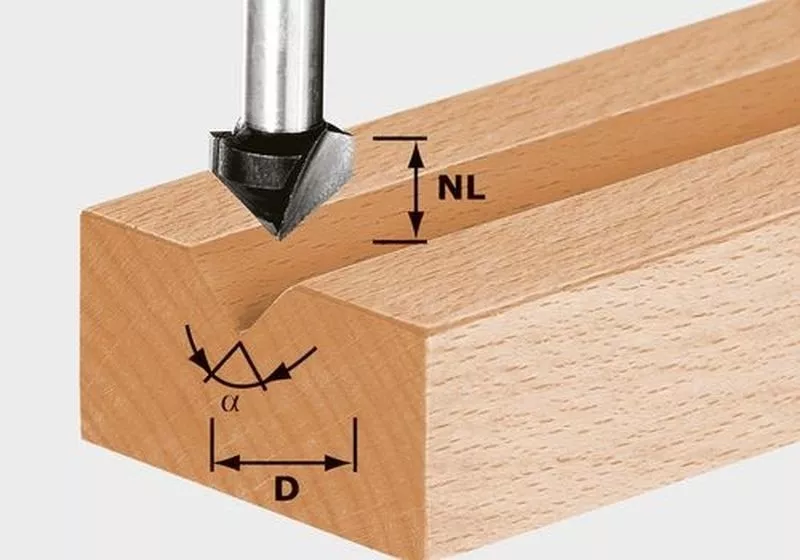 Fraise à rainurer en V HS avec queue de 8mm FESTOOL HS S8 D14/7/90° - 490998