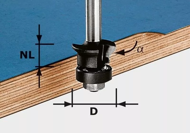 Fraise à chanfreiner/affleurer avec queue de 8mm FESTOOL HW S8 D24/0° +45° - 491026