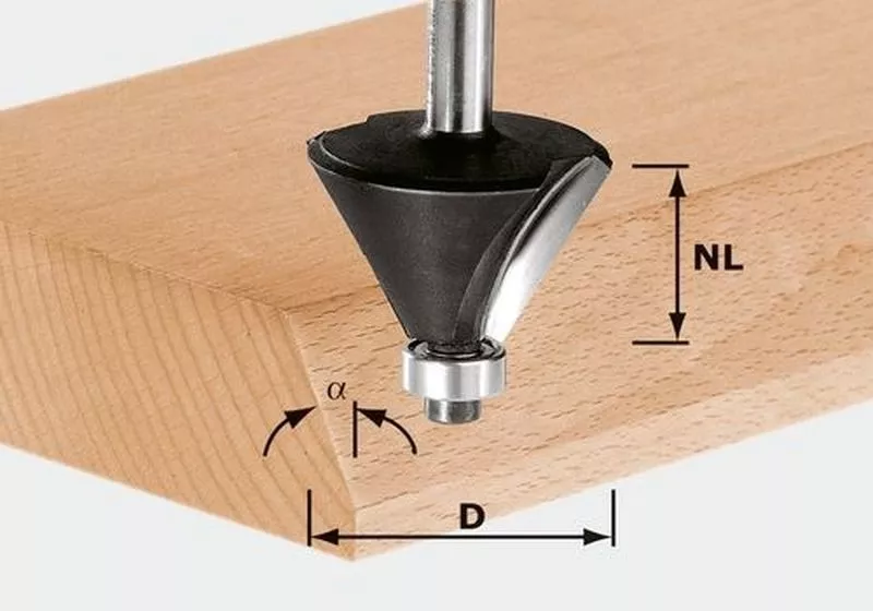 Fraise à chanfreiner HW avec queue de 8 mm FESTOOL HW S8 D25,7/25,7/15° - 491132