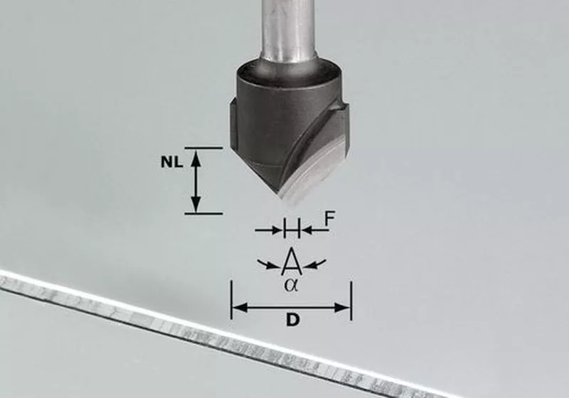 Fraise à rainurer en V HW avec queue de 8mm FESTOOL HW S8 D18-90° (Alu) - 491444