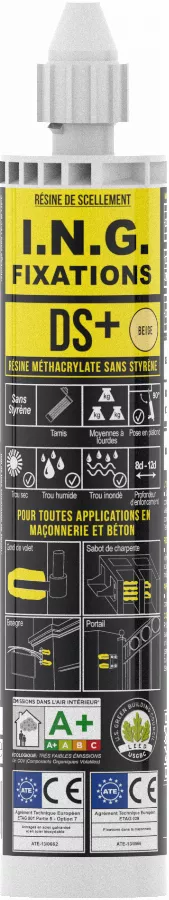 Résine ING Fixations DSMax - méthacrylate - Beige - Cartouche de 300 ml - A050028 Résine ING Fixations DSMax - méthacrylate - Beige - Cartouche de 300 ml - A050028