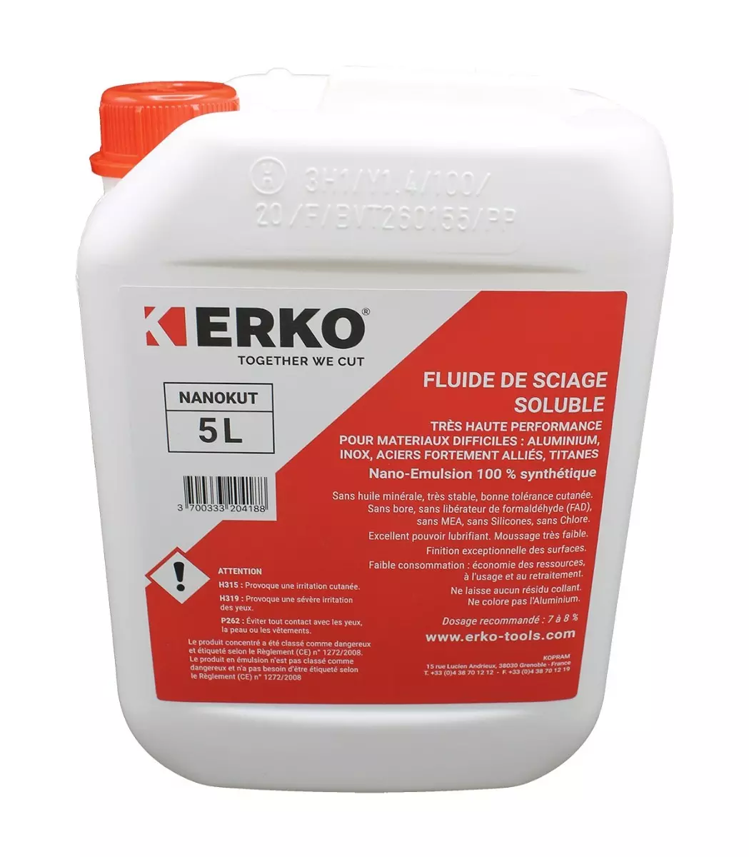 Fluide sciage ERKO soluble Nanokut - Bidon 5 L - 6400018 Fluide sciage ERKO soluble Nanokut - Bidon 5 L - 6400018