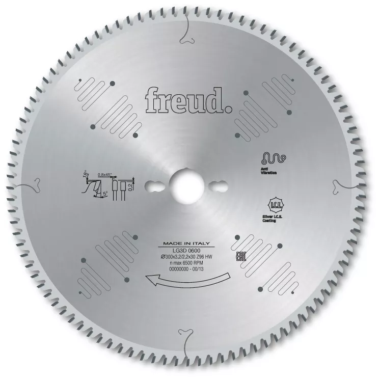 Lame trapèze plate pour panneaux revêtus deux faces FREUD - Ø250 3,2/2,2 AL30 Z80 TP+ - F03FS07438 -LG3D 0400