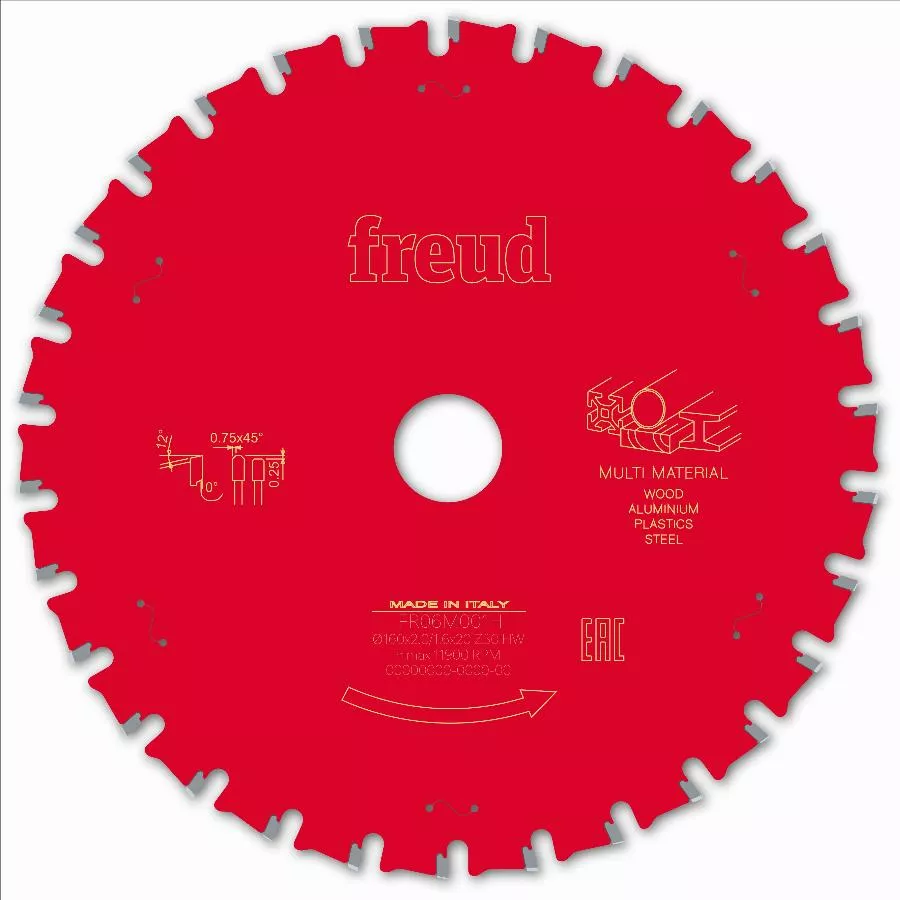 Lame pour scie circulaire portative FREUD - Ø160 2/1,6 AL20 Z30 TPB 0° - F03FS10114 -FR06M001H