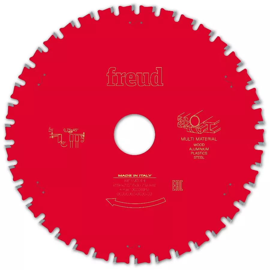 Lame pour scie circulaire portative FREUD - Ø190 2/1,6 AL30 Z38 TPB 0° - F03FS10041 -FR13M001H