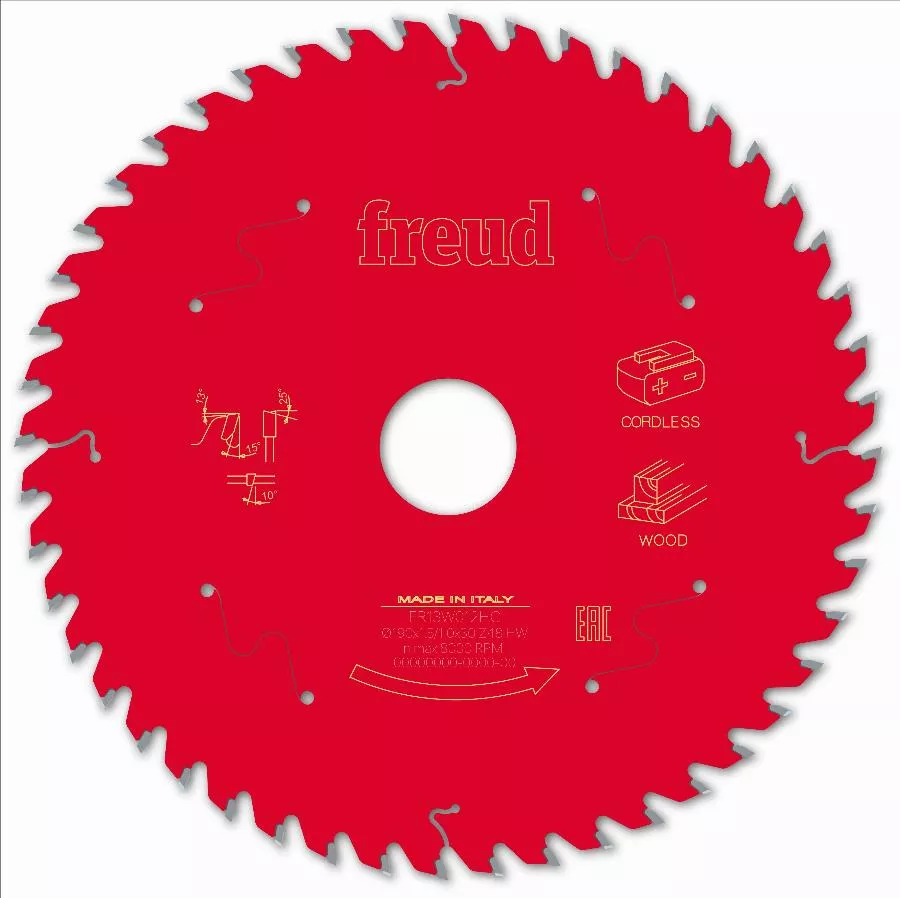 Lame pour scie circulaire portative sans fil FREUD - Ø190 1,45/1 AL30 Z48 BA 15° - F03FS10059 -FR13W012HC