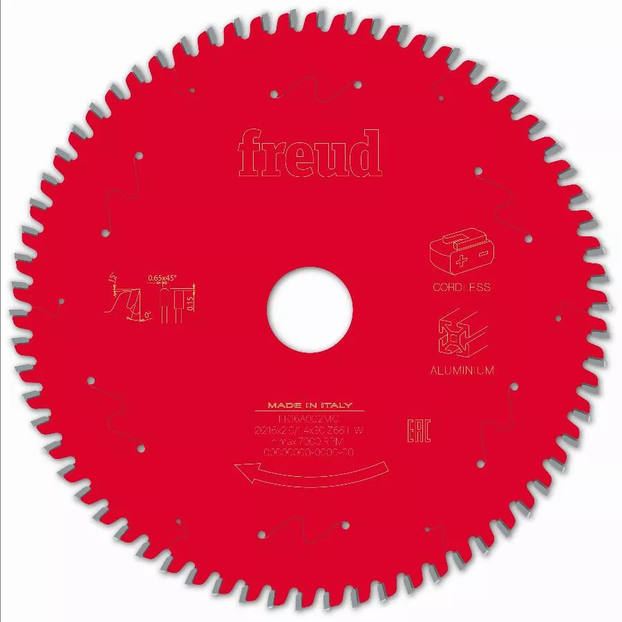 Lame pour scie circulaire portative sans fil FREUD - Ø216 2/1,4 AL30 Z66 TP 0° - F03FS10089 -FR16A002MC