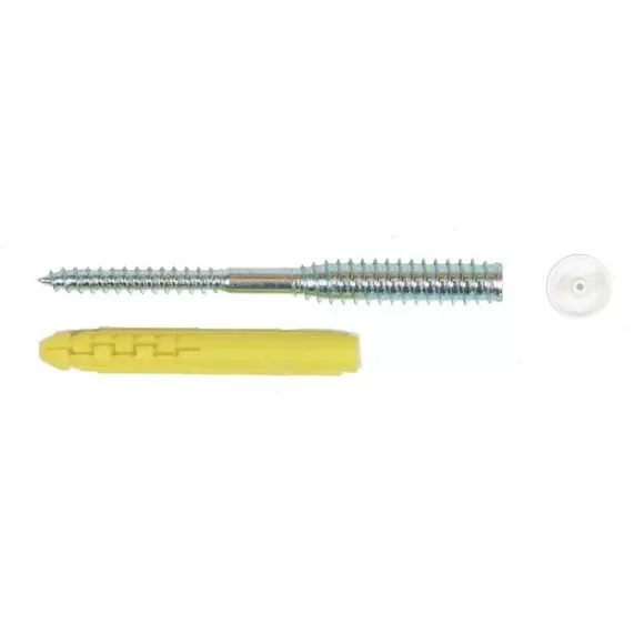 Boîte 100 Vis top roc PVC 6x150 ING FIXATIONS - Filetage 45 mm - Capuchons blancs/chevilles - A430180
