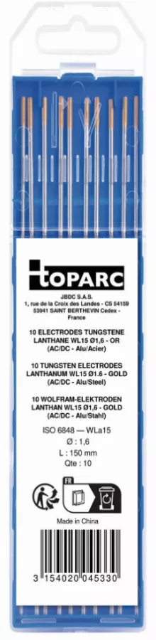Etui de 10 électrodes GYS tungstène Lanthane WL15 Ø 1,6 - Or (AC/DC) - 045330