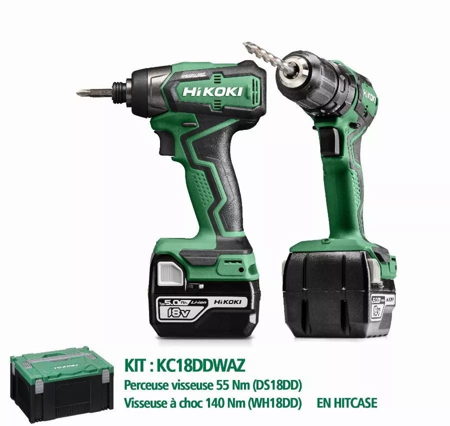 Kit 18V HIKOKI Perceuse DS18DD + Visseuse WH18DD + 2 Batteries 5Ah - KC18DDWAZ Kit 18V HIKOKI Perceuse DS18DD + Visseuse WH18DD + 2 Batteries 5Ah - KC18DDWAZ