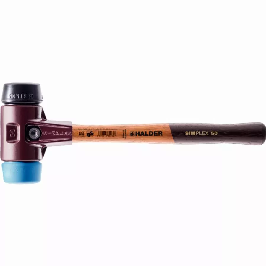 Maillet HALDER SIMPLEX TPE souple / caoutchouc chargé avec boîtier en fonte malléable et manche en bois - D=80 mm - 3012.080