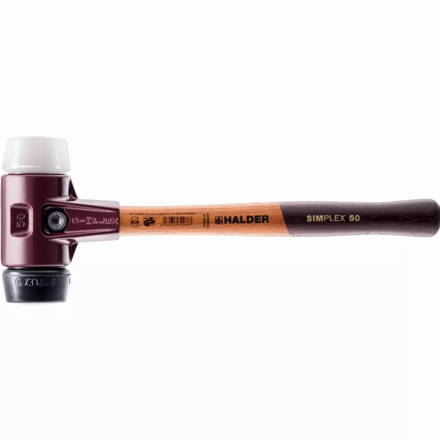 Maillet HALDER SIMPLEX Caoutchouc chargé / superplastique avec boîtier en fonte malléable et manche en bois - D=80 mm - 3027.080