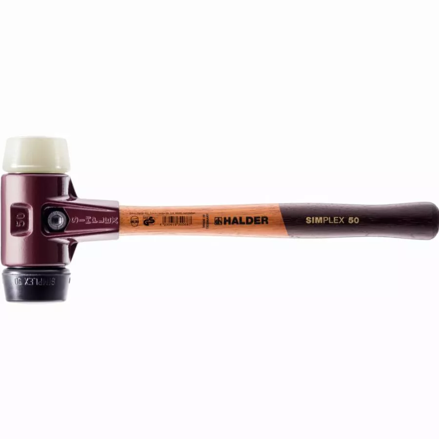 Maillet HALDER SIMPLEX Caoutchouc chargé / nylon avec boîtier en fonte malléable et manche en bois - D=80 mm - 3028.080